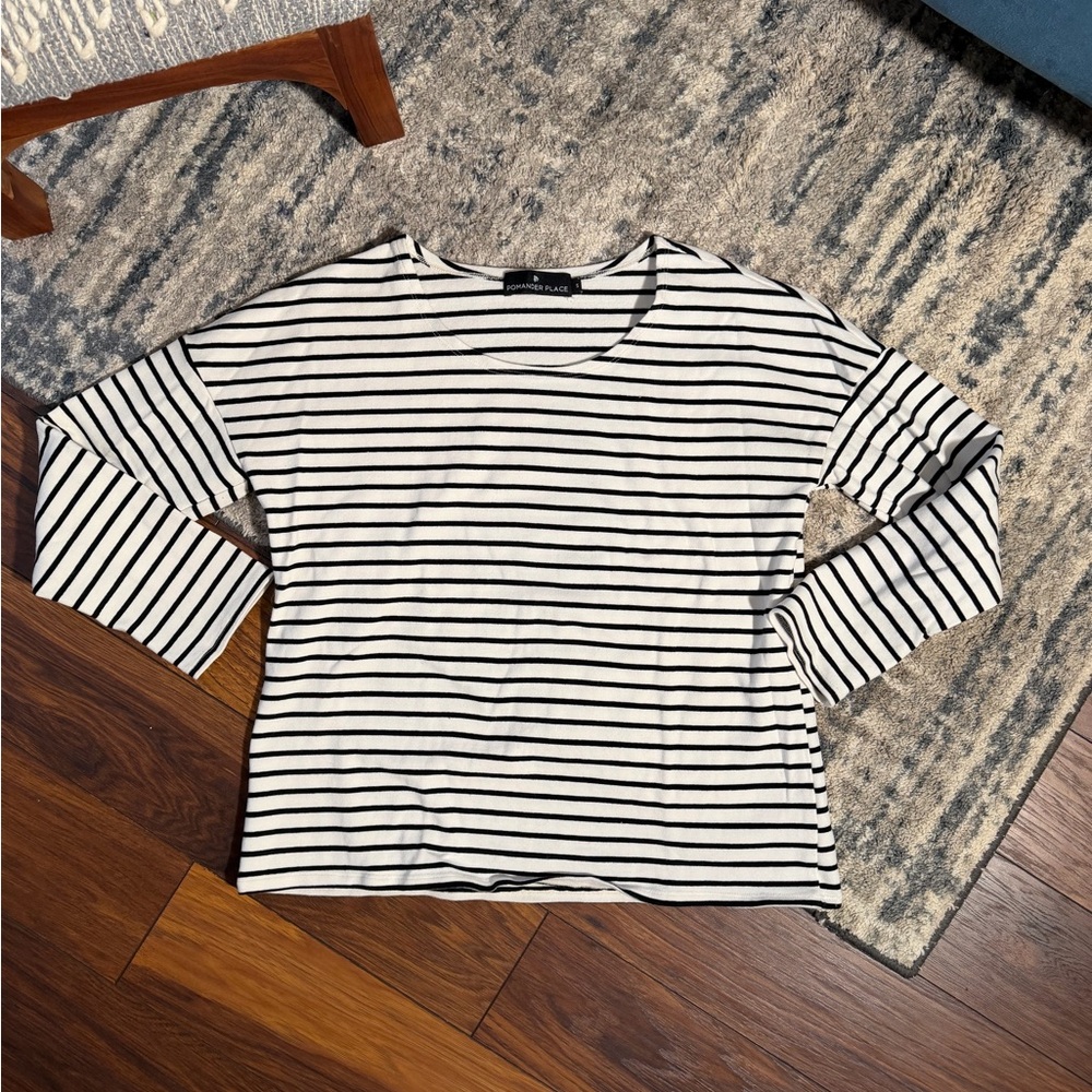 Pomander Place Black and White Striped Long Sleeve Top